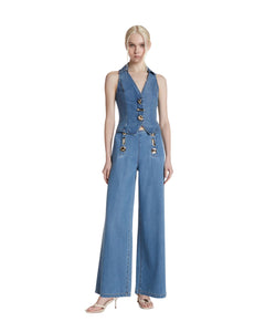 Simona Corsellini Top in denim bottoni oro