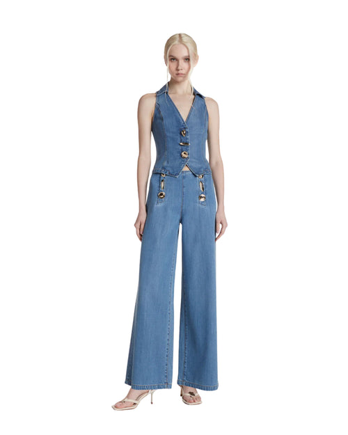 Simona Corsellini Top in denim bottoni oro