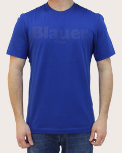 Blauer T-shirt con stampa logo