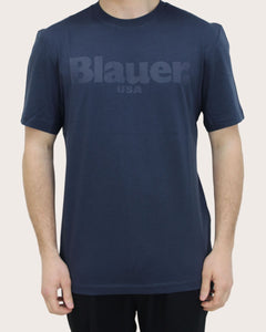 Blauer T-shirt con stampa logo