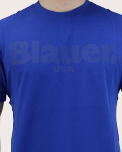 Blauer T-shirt con stampa logo
