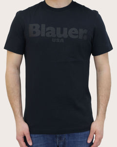 Blauer T-shirt con stampa logo